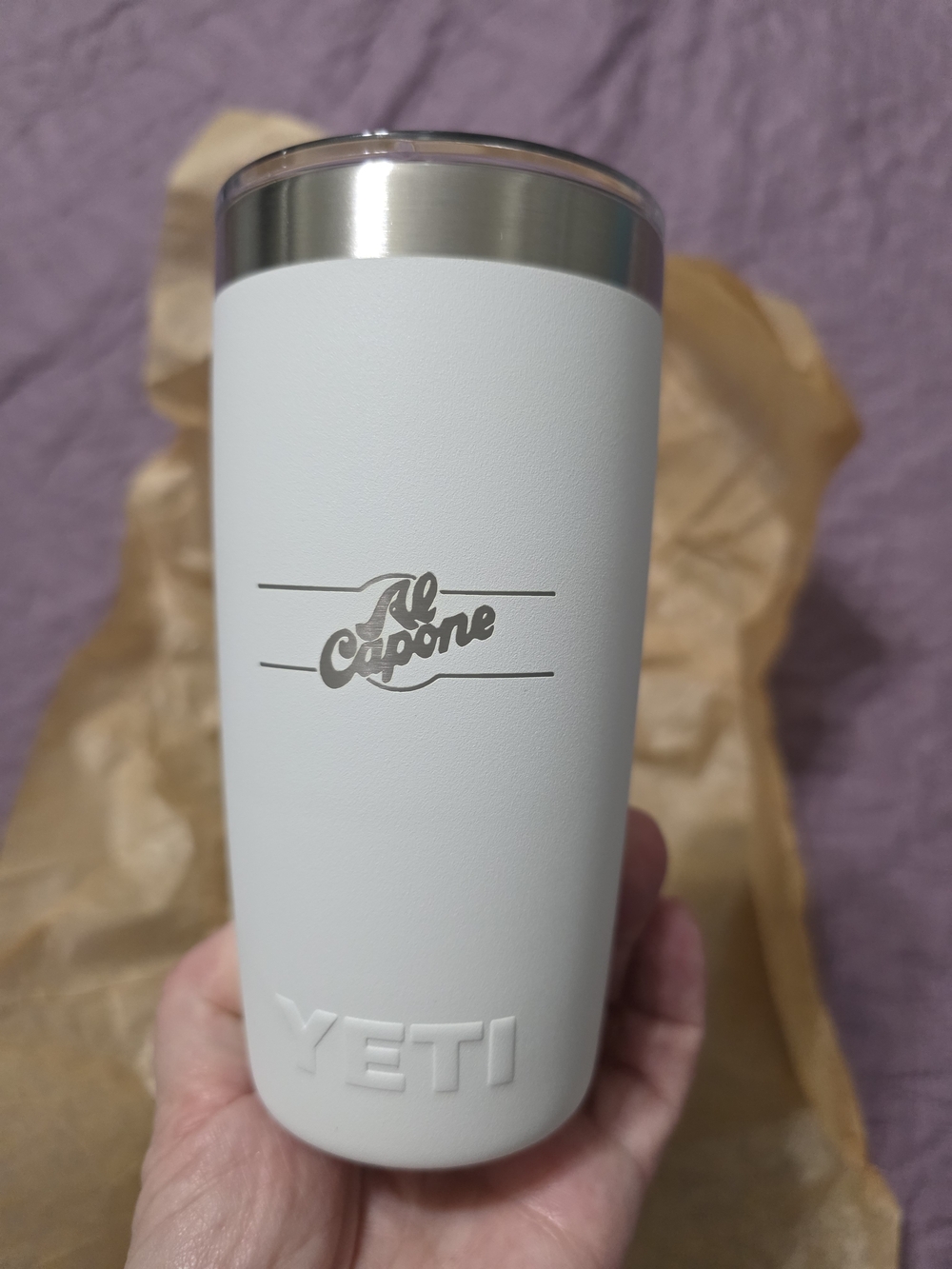 YETI White Insulated Tumbler with Al Capone Logo